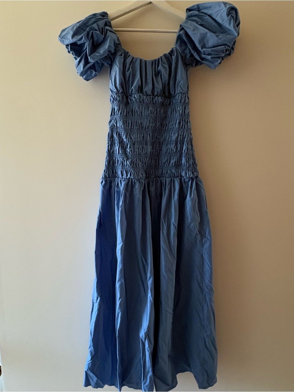 Abercrombie & Fitch Blue Puff-Sleeve Smocked Maxi Dress